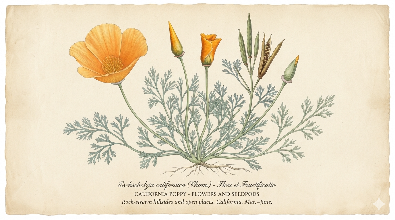 Vintage botanical monograph of the California poppy — Eschscholzia californica